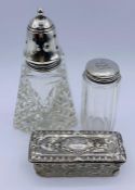 Three hallmarked silver topped items