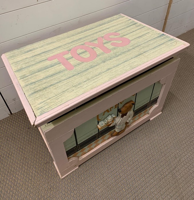 A wooden children's toy box with a selection of toys inside (H45cm W65cm D45cm) - Image 2 of 3