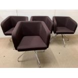 Four Mid Century, chrome legged dining chairs in brown