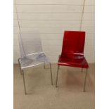 Two Mid Century acrylic chairs on chrome legs
