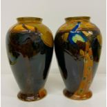 A Pair of Art Nouveau vases with peacock decoration