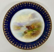 Two hand painted Royal Worcester plates with Highland Cattle, for HG Stephenson Ltd Manchester