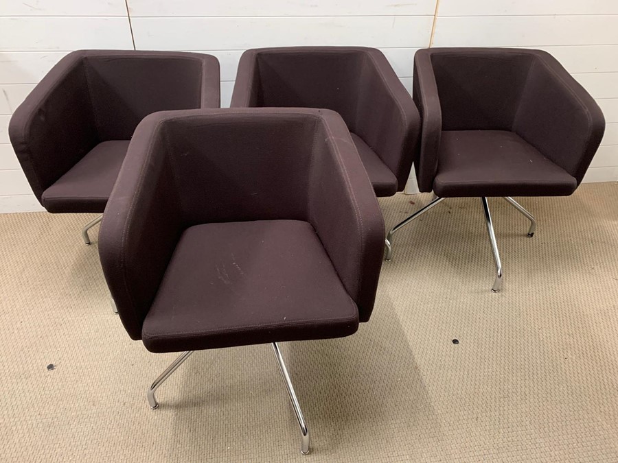 Four Mid Century, chrome legged dining chairs in brown - Image 2 of 3