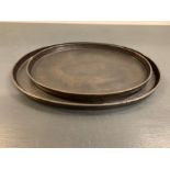 Two Pols Potten decorative oval metal trays - biggest 36.5cm x 26cm