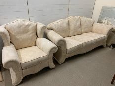 A three seater cream sofa and one armchair (H92cm W200cm D84cm sofa)