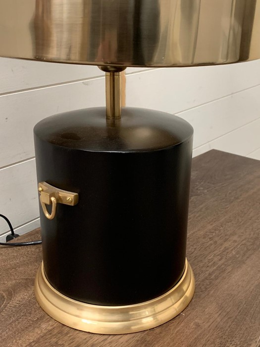 A contemporary table lamp with drum base, handles to sides and metal shade. - Image 4 of 4