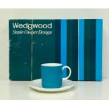 A Boxed, unused, vintage Wedgewood Susie Cooper designed coffee set in Kingfisher blue