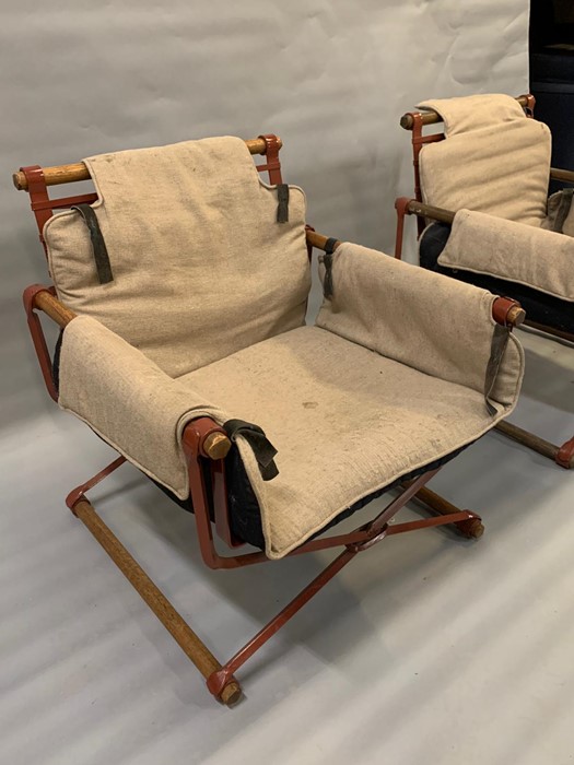 A pair of Mid Century metal directors style chairs with wooden arm rests and back with original seat - Image 6 of 6