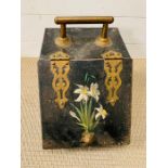 A Victorian hand painted coal scuttle (H70cm W80cm D51cm)