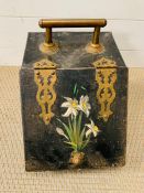 A Victorian hand painted coal scuttle (H70cm W80cm D51cm)