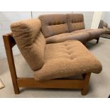 A set of three Mid Century teak frame modular chairs/sofa (H70cm W70cm D80cm)