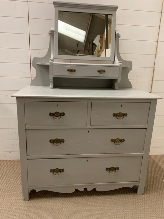 A pine painted dressing table chest of drawers with mounted mirror to top and drawer under (H148cm - Image 4 of 4