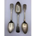 A selection of three hallmarked Georgian silver spoons. (215g)