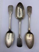 A selection of three hallmarked Georgian silver spoons. (215g)