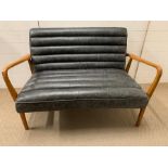 A Mid Century style Scott two-seater sofa in graphite leather and ash/birch frame, Scandinavian