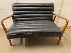 A Mid Century style Scott two-seater sofa in graphite leather and ash/birch frame, Scandinavian