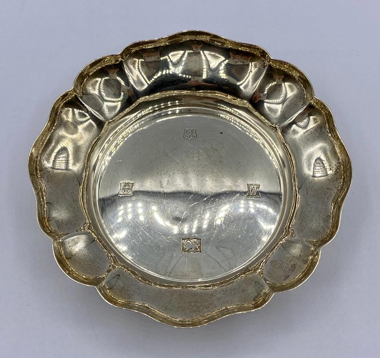 A scalloped edged dish by Barker Ellis Silver Co, hallmarked for Birmingham for 1971 Total Weight