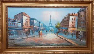 Continental school 21st century, 'Paris scene', illegibly signed, oil on canvas, within an