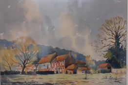 A watercolour, "High Mill Farnham", signed: 'John Bryce', framed and glazed, (37x53 cm).