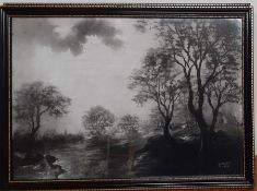 In the manner of Aert van der Neer, "Moonlight Landscape", signed: 'WJ Stubbs RA' and illegibly