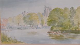 John Grove, 'A view of Windsor Castle from the River Thames', signed, watercolour, framed and