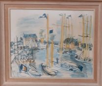 After Raoul Dufy, "Le bassin de Deauville", framed and glazed, (36x43.5 cm).