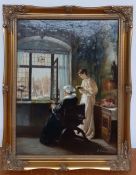 A 20th century English school, 'Dutch interior', signed: 'E.Lawson', oil on panel, framed, (39x29