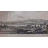 A 19th century engraving of "Prescot in Lancashire", framed and glazed, (35x52 cm).