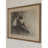 A 20th century print depicting a Ballerina tying the shoes and signed: 'S. Buster' (?), framed and