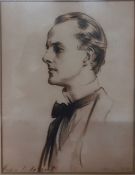 A print of a male portrait, illegibly signed (John Singer Sargent?), dated and titled in plate,
