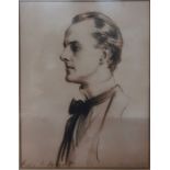 A print of a male portrait, illegibly signed (John Singer Sargent?), dated and titled in plate,