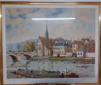 Jacques Bouyssou (1926-1997) French, "Le pont de Sens", a print signed and numbered 38/385, framed