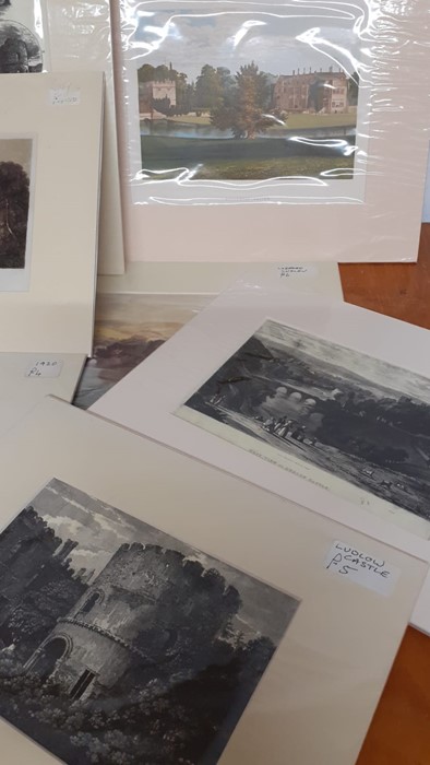 A group of 11 mounted prints depicting English landscapes with arquitecture, (16x20 cm largest). ( - Image 3 of 4