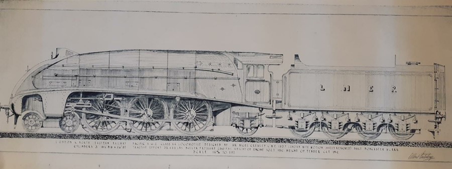 A pair of prints depicting 2 LNER locomotive blueprints, (103x41.5 cm). (2)