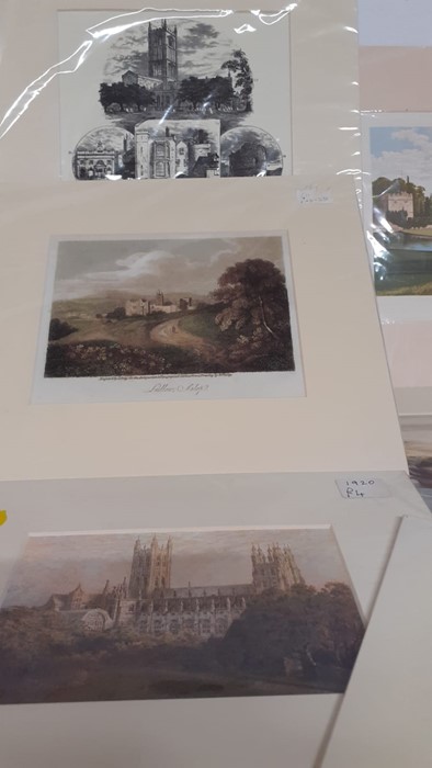 A group of 11 mounted prints depicting English landscapes with arquitecture, (16x20 cm largest). ( - Image 2 of 4