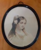 A victorian watercolour in an oval frame, (14.4x11.5 cm).