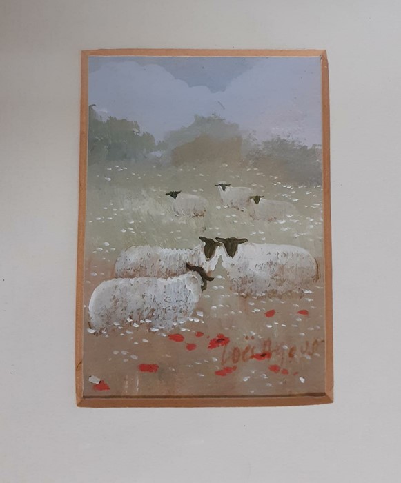 Loes Agoust (b.1940) French, 'Flocks of sheep', a group of three oils on paper, signed, (8.5x6 - Image 4 of 4