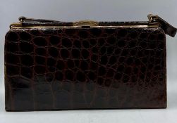 A vintage Fassbender brown crocodile handbag, made in England