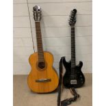Two guitars, one electric Encore and one Musima Classical