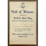 K 7275 Henry Thomas Gunter R Navy H M S Good Hope KIA at Coronel 1/11 1914 Card sent from Mrs