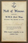 K 7275 Henry Thomas Gunter R Navy H M S Good Hope KIA at Coronel 1/11 1914 Card sent from Mrs