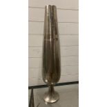 A large silver effect metal contemporary vase (H77cm)