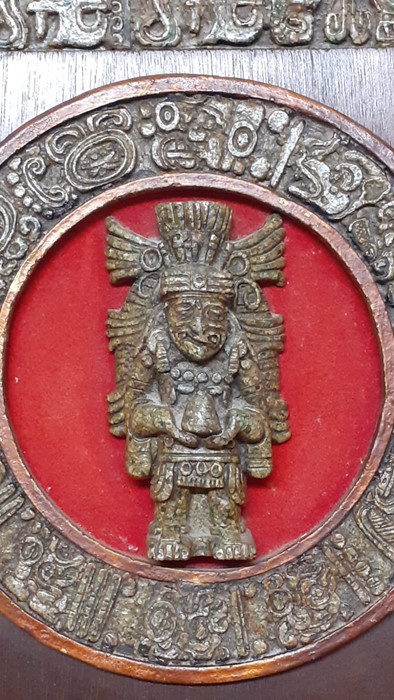 A reproduction of an Aztec God, (28x28 cm).