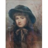 Maximilien E. Sand (act.1883), 'Girl with hat', signed and dated '83 lower right, watercolour,