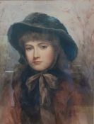 Maximilien E. Sand (act.1883), 'Girl with hat', signed and dated '83 lower right, watercolour,