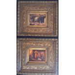 A pair of prints after George Morland, within an elaborate and gilded frame, (37x41 cm with