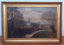 'Windsor Castle', oil on canvas, unsigned, framed, (23x36 cm).