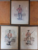 Three prints depicting Royal Marines, (28x21 cm). (3)