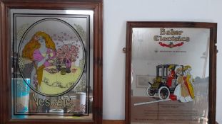 A pair of Vintage pub mirror-advertising, (69x54 cm largest). (2)