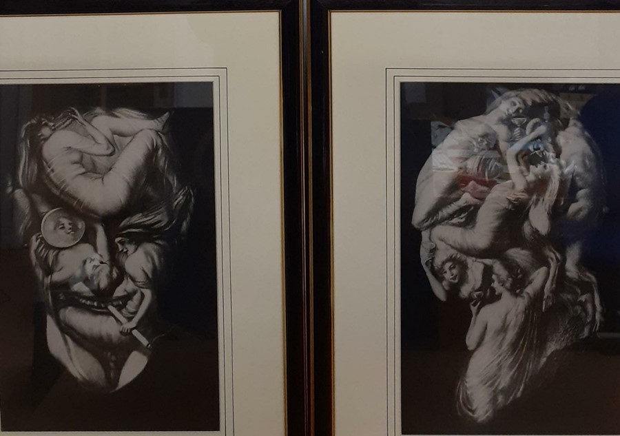 A group of three erotico-portraits playing with optical illusion, prints, framed and glazed, ( - Image 2 of 4